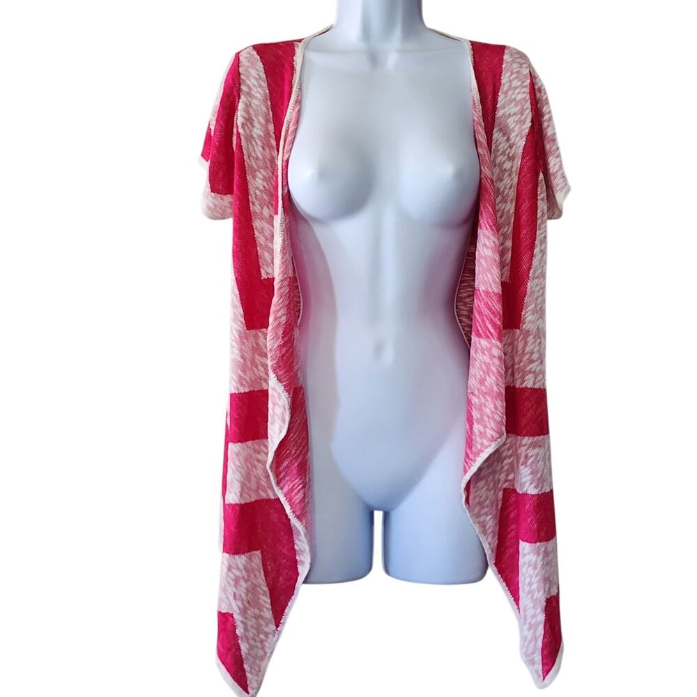 Maurices Womens Waterfall Cardigan Sweater Size M Short Sleeve Pink Lightweight